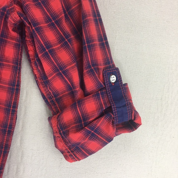 Epic Threads Shirt Junions Size Large Elbow Patches Red Plaid Button Up Outdoor - Picture 6 of 16